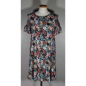 Ann TaylorLOFT  Floral Swing Dress SMALL Jersey Knit  Short Smocked Sleeve